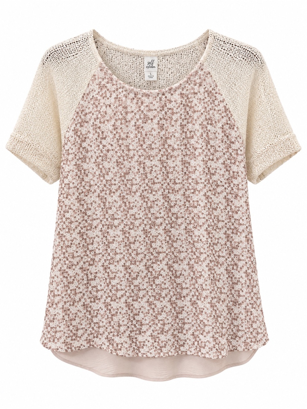 Daytrip Blush Floral Knit-Trim Short Sleeve Top